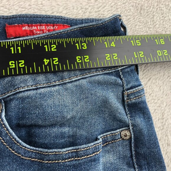 Guess Womens Jeans Size 29 Ankle Mid Rise Skinny Sarah Fit Blue Denim Distressed - Picture 6 of 16